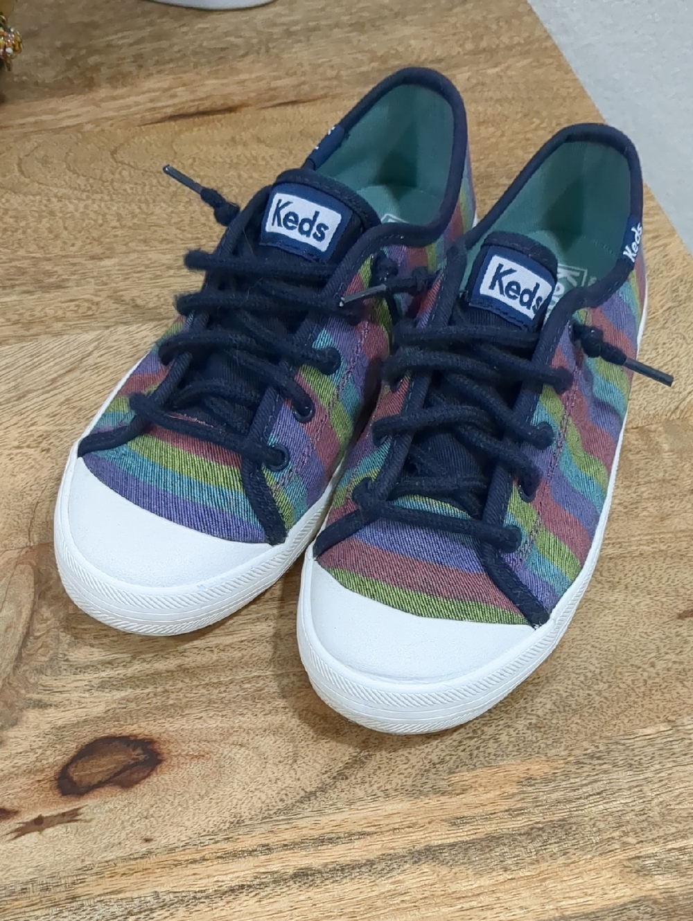Keds Kids Navy Trim Rainbow Stripe Canvas Sneakers